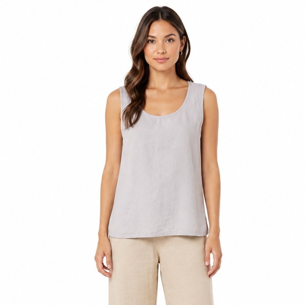 notPERFECTLINEN Grey Lavender 100% Linen Scoop Neck Tank Top MEDIUM